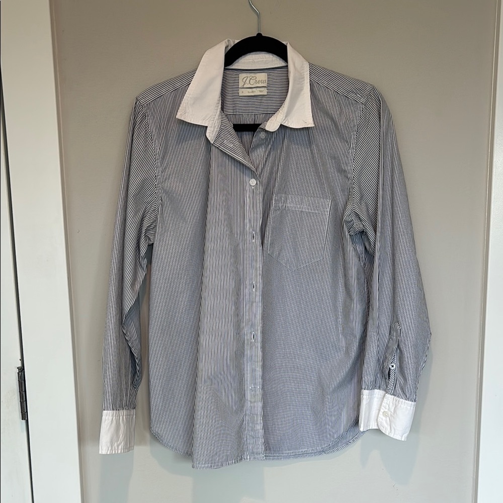 J. Crew Blue and White Striped Casual Button Down Shirt